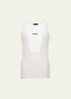 Versace Men's Embroidered Logo Tank Top In 1w000-optical Whi