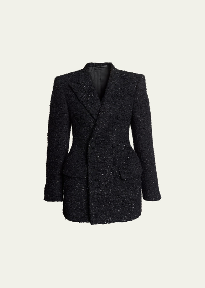 Balenciaga Boucle Double-breast Hourglass Coat In Noir