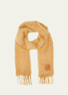 Loewe Anagram Mohair Fringe Scarf In Camel