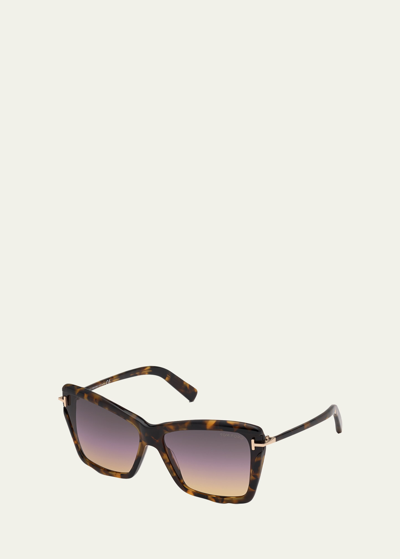 Tom Ford Leah Grey Rose Shaded Butterfly Ladies Sunglasses Ft0849 55b In Havana