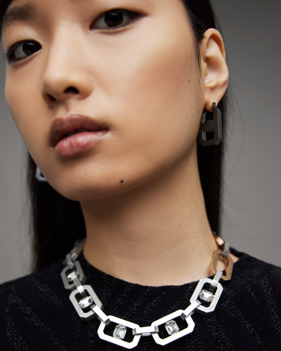 Allsaints Estela Gold Silver Hexagon Link Necklace In Wrm Brss/wrm Silvr