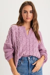 Lulus Toasty Charm Lavender Cable Knit Notched Oversized Sweater In Purple