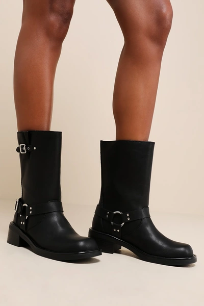 Billini Oreta Black Mid-calf Moto High Heel Boots