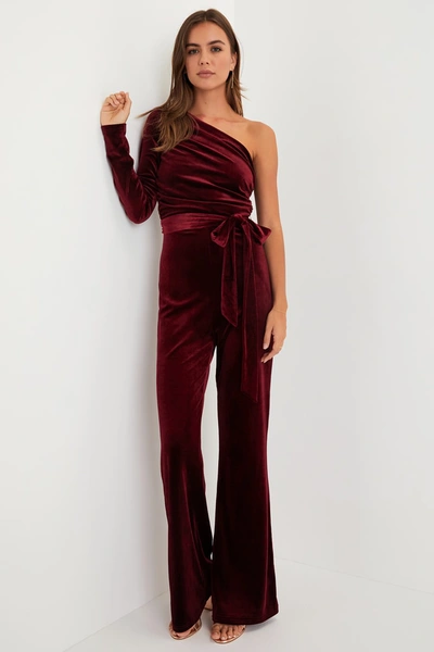 Lulus Extraordinary Vibe Burgundy Velvet One-shoulder Jumpsuit