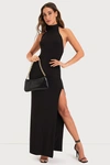 Lulus Flawless Expression Black Mock Neck Halter Maxi Dress In Black