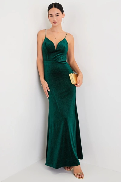 Lulus Utterly Enchanted Emerald Green Glitter Velvet Maxi Dress