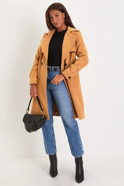 Lulus Wintery Stroll Brown Double-breasted Belted Trench Coat