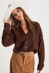 Lulus Cozy Ease Heather Brown Button-up Cropped Cardigan Sweater In Brown