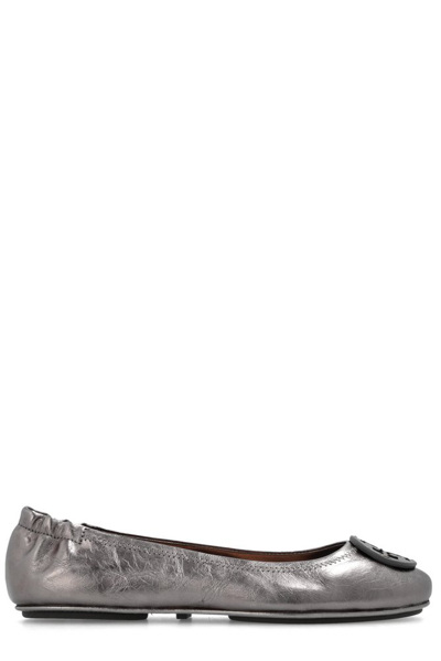 Tory Burch Minnie Travel Ballet Flats In Silver
