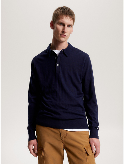Tommy Hilfiger Relaxed Fit Merino Wool Polo Sweater In Navy