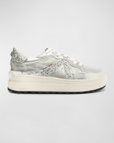 Schutz Women's St Bold Almond Toe Glitter Detail Platform Sneakers In Prata White