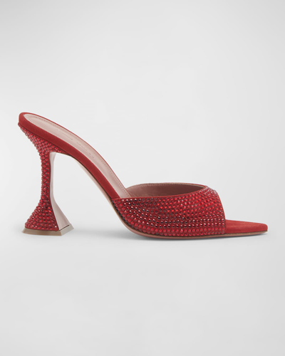 Amina Muaddi Caroline Crystal Cocktail Mule Sandals In Red & Light Siam