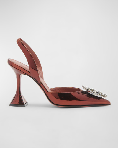 Amina Muaddi Begum Mirror Leather Slingback Pumps In Brown