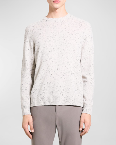 Theory Dinin Crewneck Sweater In Donegal Wool-cashmere In White Multi