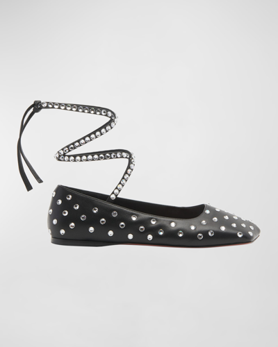Amina Muaddi Ane Crystal Studded Ankle-wrap Ballerina Flats In Black