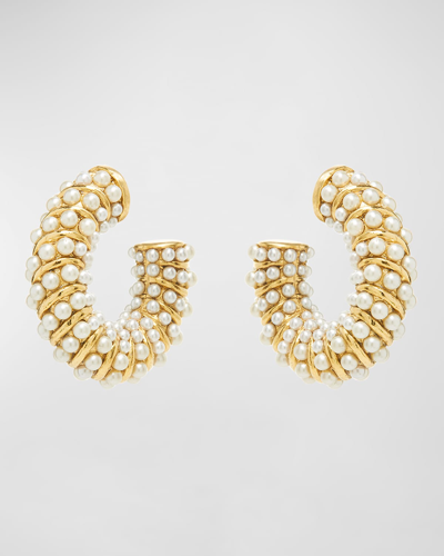 Oscar De La Renta Candied Hoop Twist Earrings In Pearl