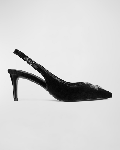Tory Burch Eleanor Pave Medallion Slingback Pumps In Black