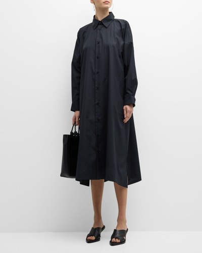Eskandar Wide A-line Shirt Dress With Collar In Black