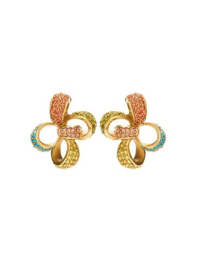 Oscar De La Renta Large Clover Crystal-embellished Clip-on Earrings In Gold
