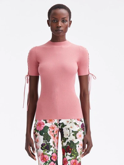 Oscar De La Renta Tie-detail Ribbed Jumper In Dark Rose