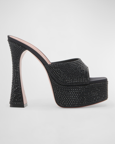 Amina Muaddi Dalida Crystal Platform Slide Sandals In Black And Jet