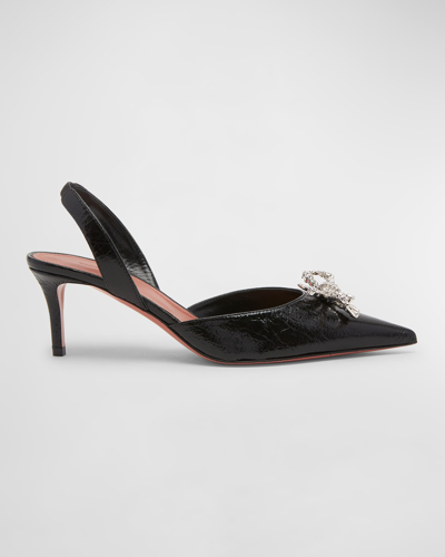 Amina Muaddi Rosie Crystal Bow Slingback Pumps In Crackle Blackout