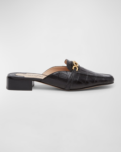 Tom Ford Whitney Croco Chain Loafer Mules In Black