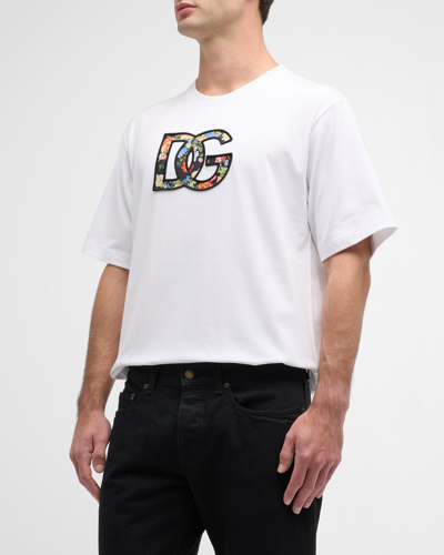 Dolce & Gabbana Men's Floral Dg Logo T-shirt In White