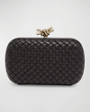 Bottega Veneta Knot Intreccio Leather Clutch Bag In Fondant-m Brass