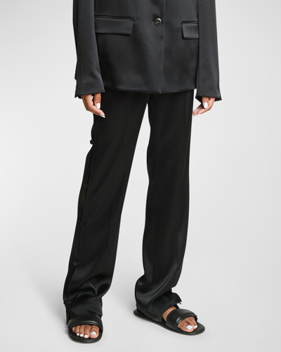 Nanushka Felina Satin Button Side Trousers In Black