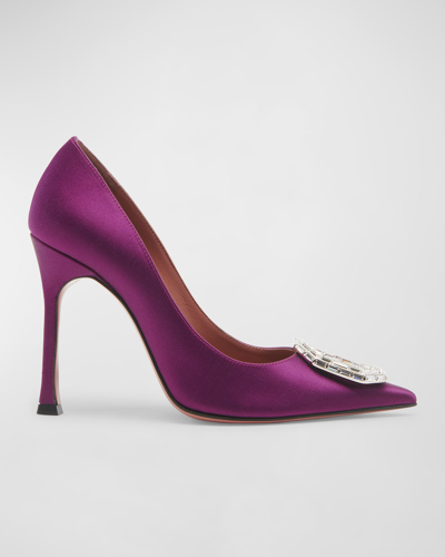 Amina Muaddi Camelia 105 Crystal-embellished Satin Pumps In Purple