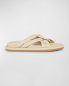 Moncler Bell Leather Crisscross Slide Sandals In Beige