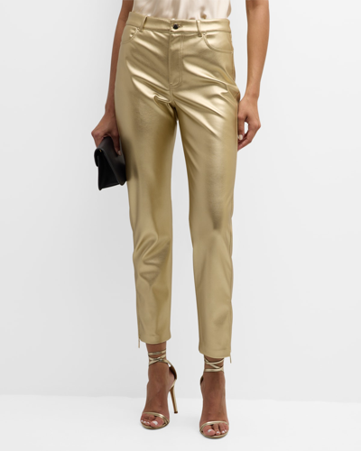 Elie Tahari The Harley Cropped Metallic Vegan Leather Pants In Brushed Gold