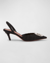 Amina Muaddi Camelia 60 Crystal-embellished Metallic Tweed Slingback Pumps In Black