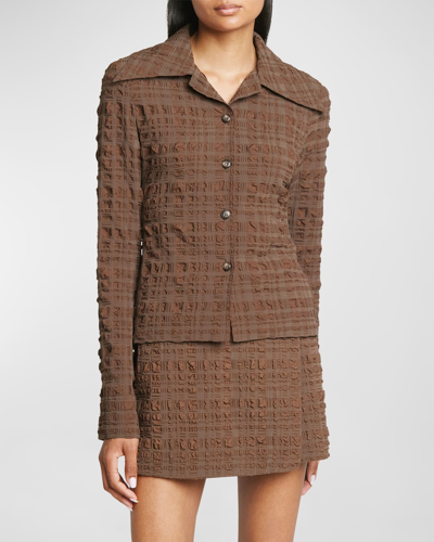 Nanushka Fitted Long-sleeve Seersucker Shirt In Brown