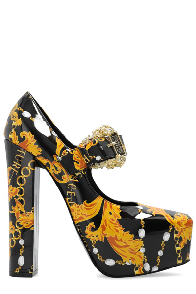 Versace Jeans Couture Baroque Print Buckled Platform Pumps In Multi