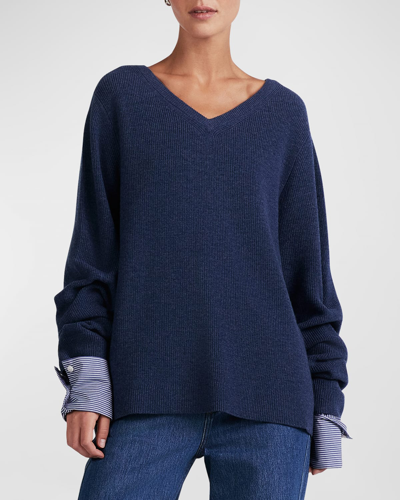 Derek Lam 10 Crosby Cassie V-neck Combo Sweater