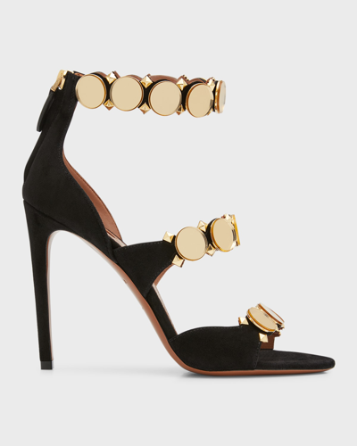 Alaïa La Bombe Mirror Stiletto Sandals In Or & Noir