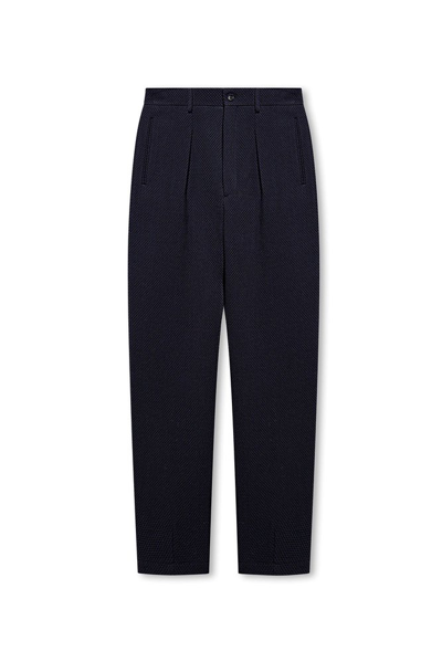 Giorgio Armani Straight Leg Pleated Trousers In Blue