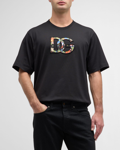 Dolce & Gabbana Men's Floral Dg Logo T-shirt In Black