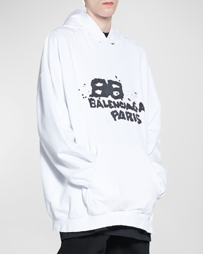 Balenciaga Logo Cotton Hoodie In White Black