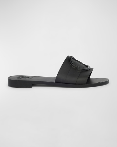 Moncler Mon Rubber Logo Flat Slide Sandals In Black