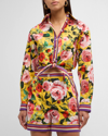 DOLCE & GABBANA FLORAL PRINT CROPPED BUTTON-FRONT TOP WITH TIE