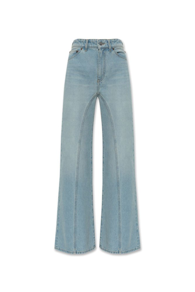 Victoria Beckham Bianca Wide Leg Decorative Stitched Jeans In Blue