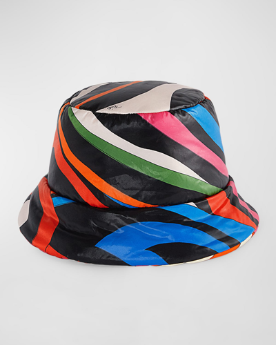 Emilio Pucci Patterned Nylon & Silk Twill Bucket Hat In A25 Blu Fuxia Ara