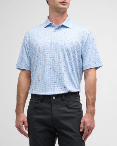 Peter Millar Backgammon Performance Short Sleeve Polo Shirt In Cottage Blue