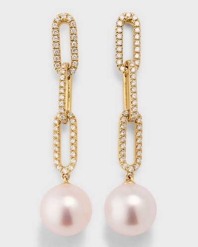 Pearls By Shari 9mm South Sea Pearl And 18k Gold Earrings With Diamonds