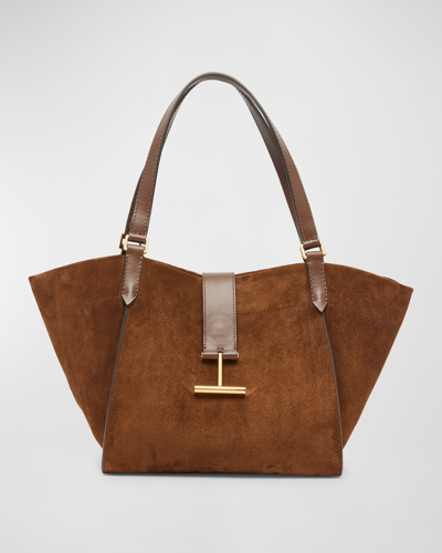 Tom Ford Tara Medium Suede Tote Bag In 1b033 Whisky