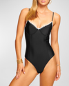 Ramy Brook Addisyn Crochet Trim One Piece Swimsuit In Black With White