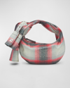 Bottega Veneta Jodie Mini Shirt Tartan-print Top-handle Bag In Grey-red-black-si